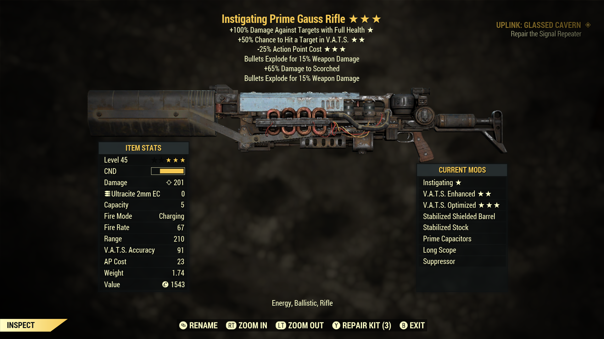 Instigating【V.A.T.S. Enhanced + V.A.T.S. Optimized】Gauss Rifle